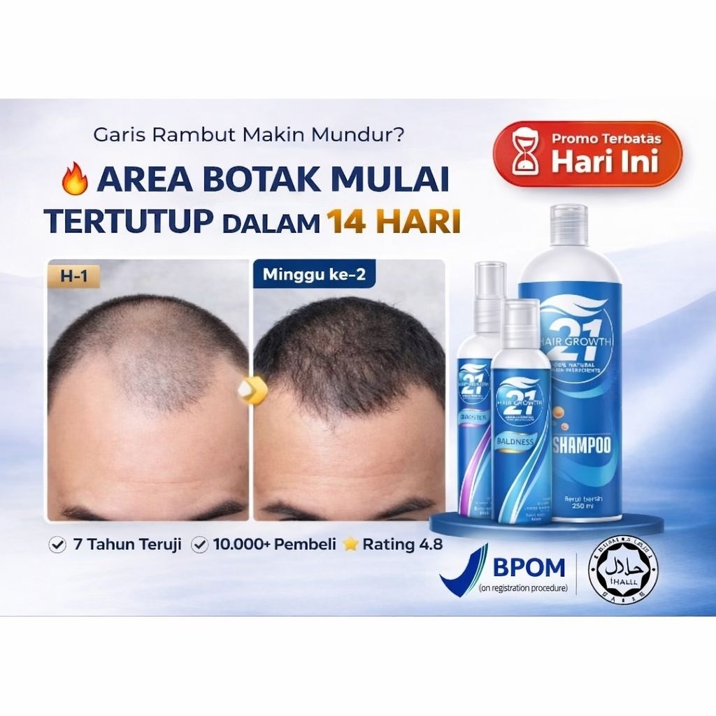 21 Hair Growth - Paket Baldnes - Penumbuh Rambut - Obat Rambut Tipis - Obat Rambut Botak