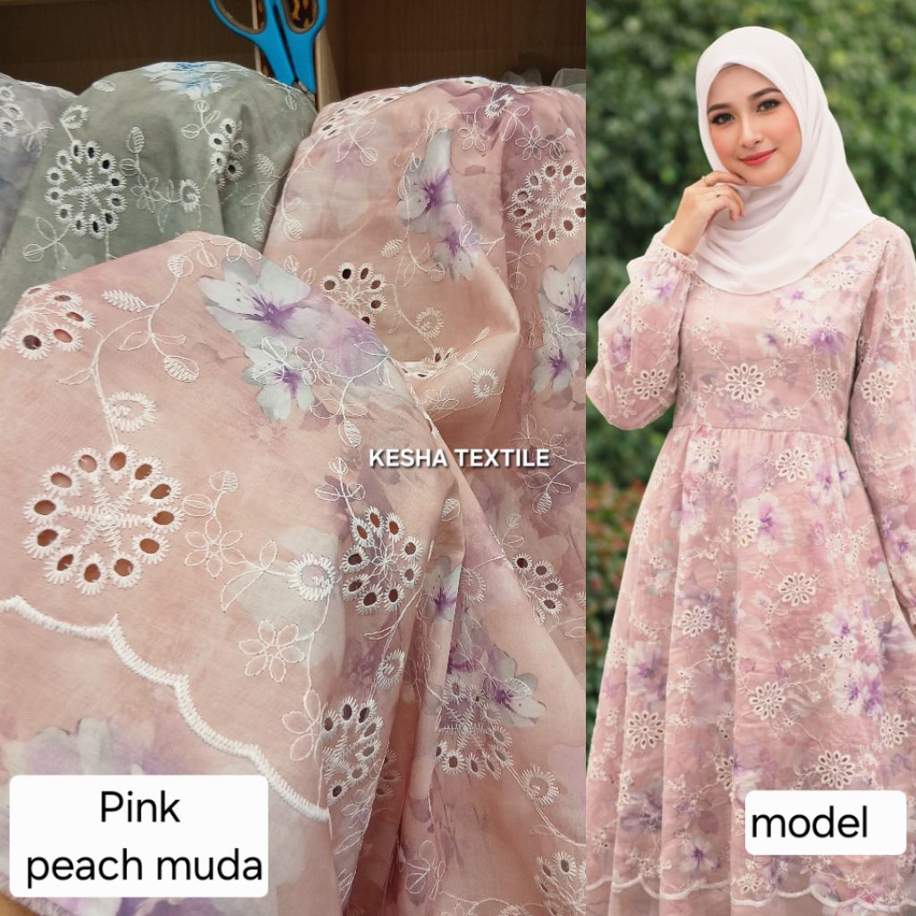 Kain bahan katun bordir bolong halus / Kain katun bordir bolong premium import