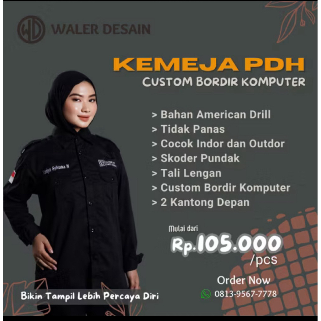 KEMEJA  CUSTOM BORDIR KOMPUTER SATUAN PREMIUM HEM BAJU SERAGAM PDL PDH KOMUNITAS KKN KULIAH KERJA HI