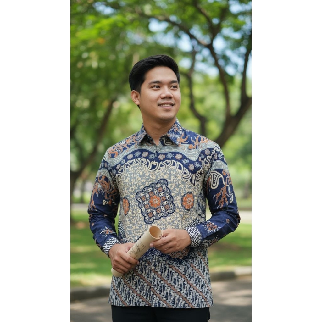 BAJU BATIK PREMIUM PRIA DEWASA LENGAN PANJANG SLIMFIT MOTIF PARANG BIRU BAHAN KATUN PREMIUM LAPISAN 