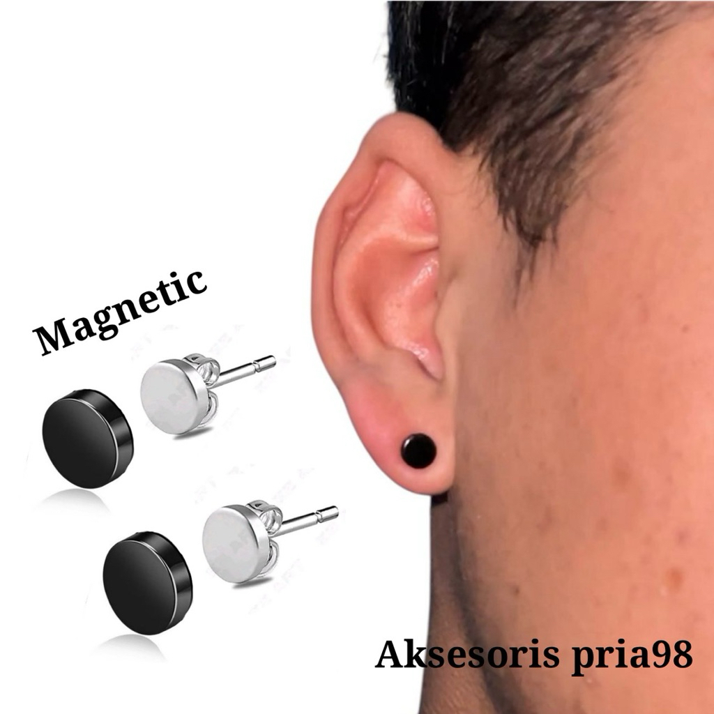 Anting Magnet Titanium Black Pria Wanita Tanpa Tindik Anting Magnet Titanium Anti Karat Pria Wanita 