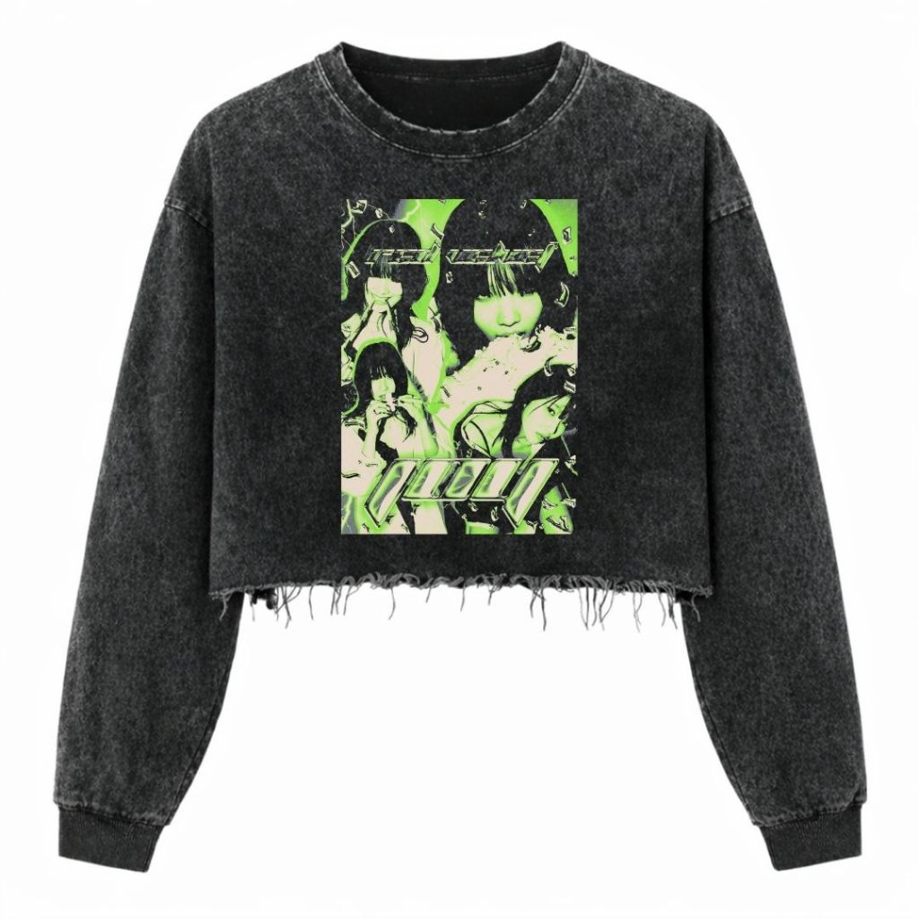Psycho Crucify "Red Velvet" Crop Top Long Sleeve Oversized T-Shirt | Washing | Crop Tee Unfinished |