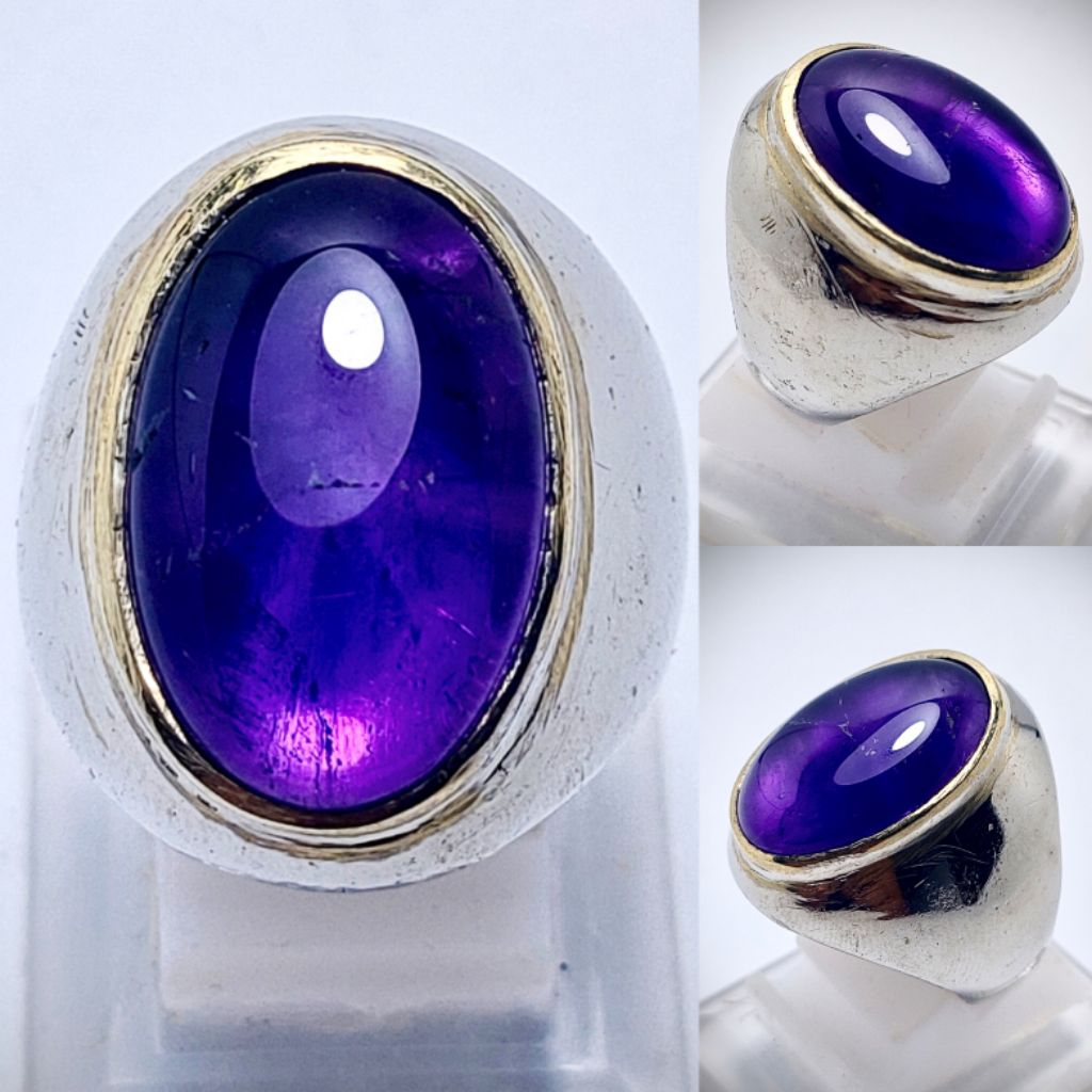 CINCIN BATU AKIK PERMATA KECUBUNG UNGU KALIMANTAN JUMBO NATURAL AMATHYES QUARTZ KODE 03633