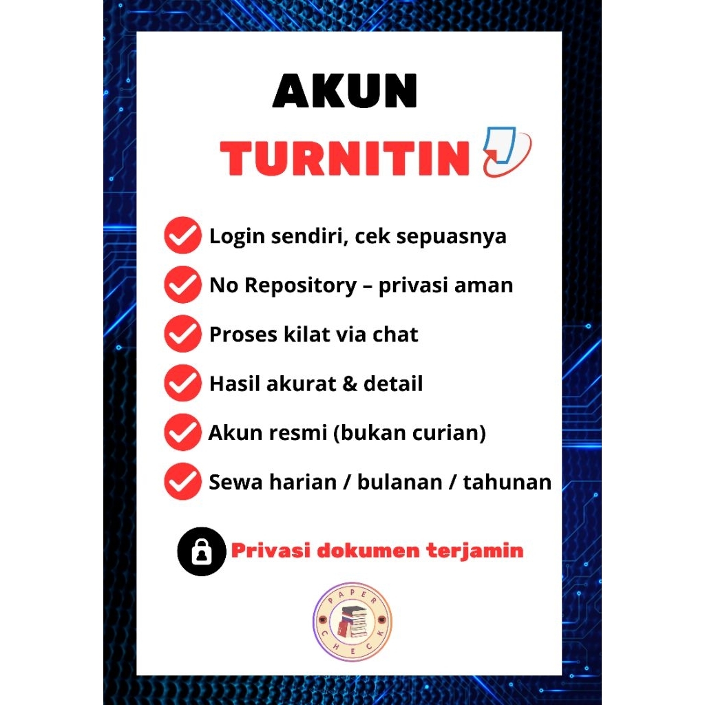 Akun Cek Plagiasi | Akun Turnitin | No Repository  | 1 Bulan | Full Garansi | Akun Murah