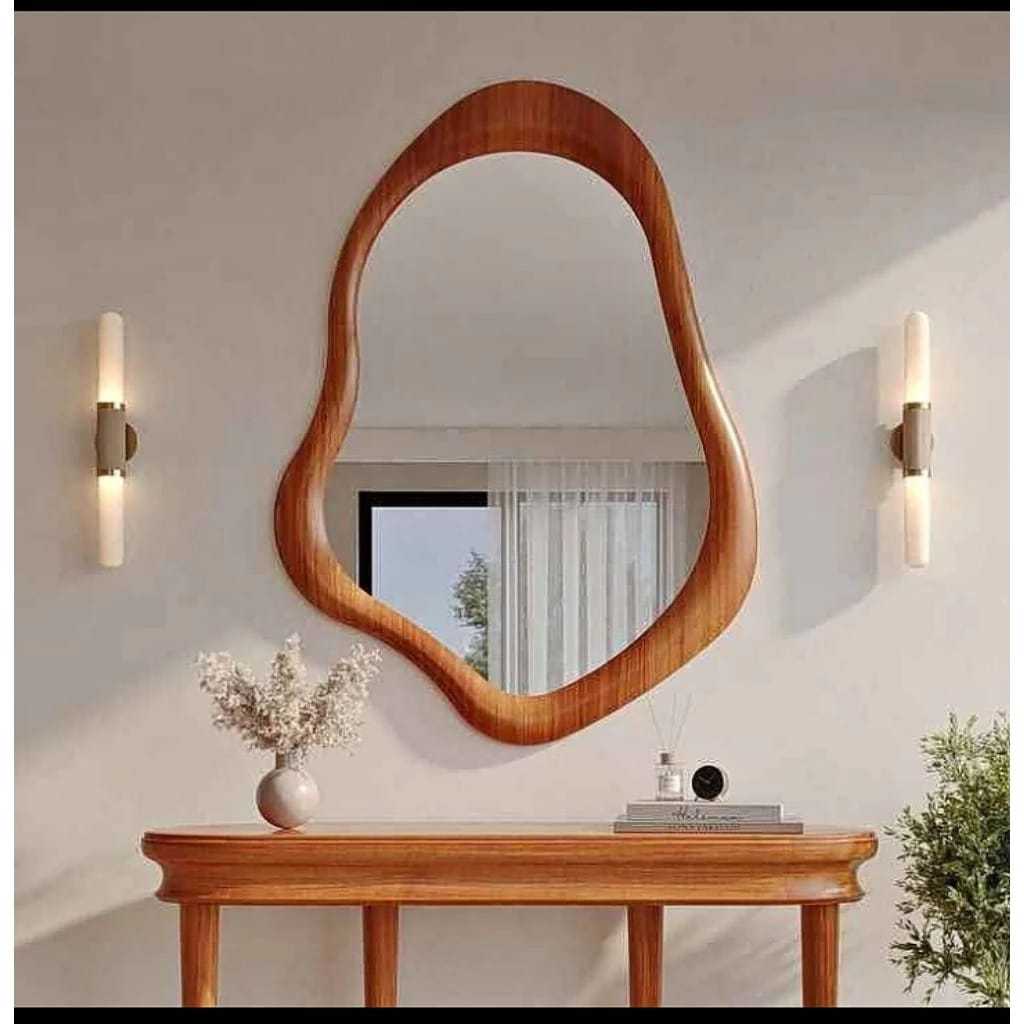 Cermin Dinding model abstrak  modern kayu jati ukuran 80 x 50  rumah minimalis cermin hias