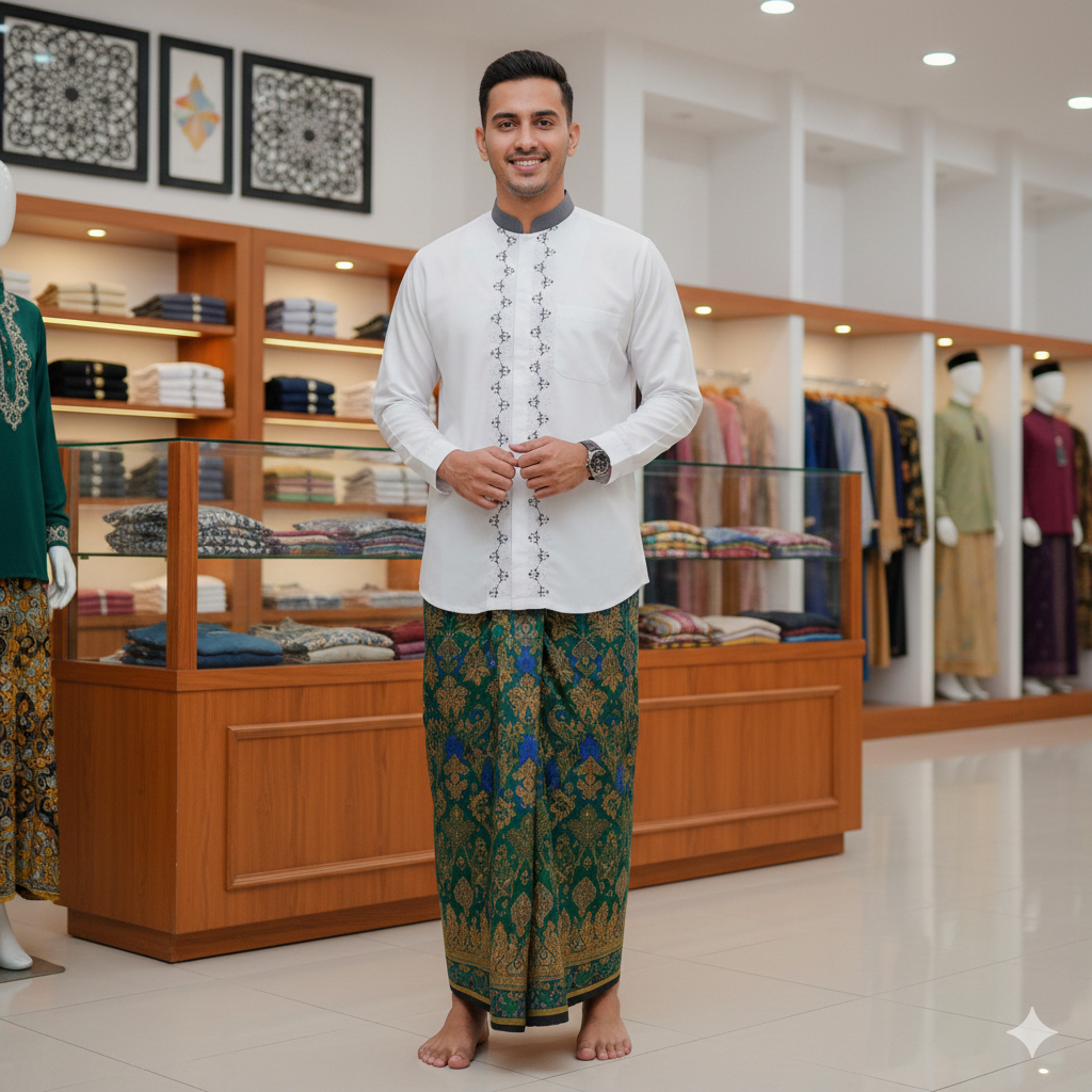 Baju Koko Putih Dewasa Abdillah Bordir Lengan Panjang