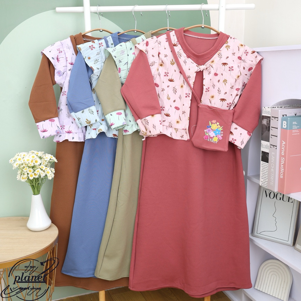 GAMIS ANAK PEREMPUAN BUNGA BUNGA ROMPI FREE TAS KOREA BAJU MUSLIM GAMIS LEBARAN ANAK 2026 LENGAN PAN