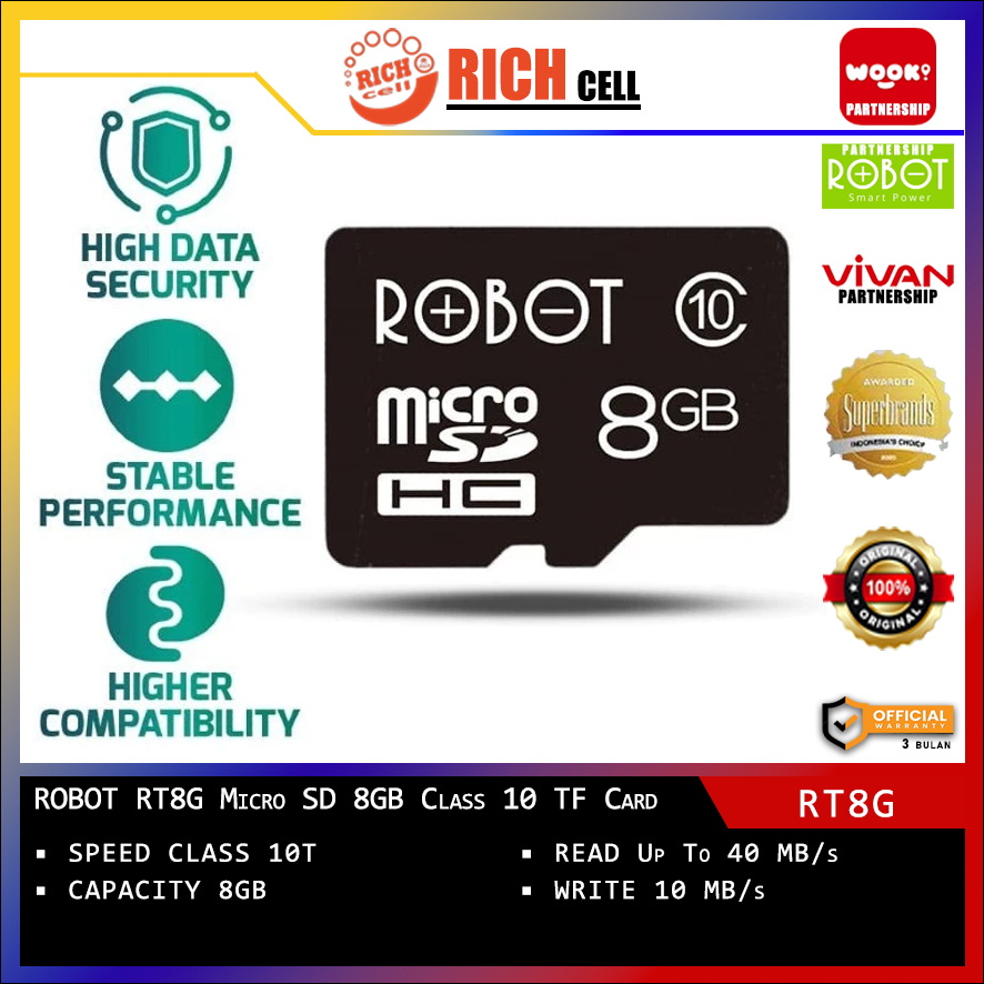 RICH.cell || ROBOT RT8G Micro SD 8GB Class 10 TF Card Chip