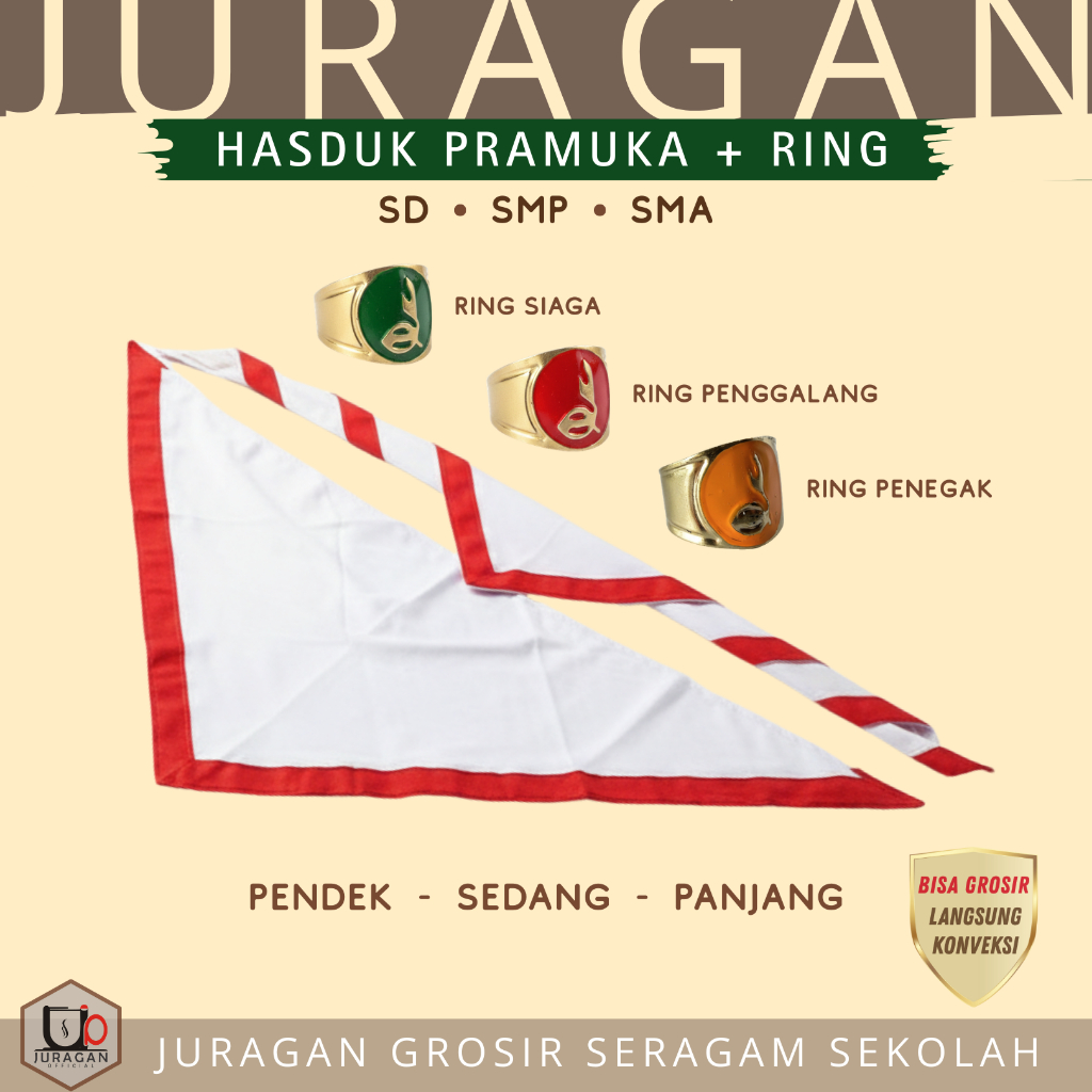 JRG Set Hasduk & Ring Kacu Pramuka SD SMP SMA Hasduk Pramuka Siaga Penggalang Penegak Seragam Sekola