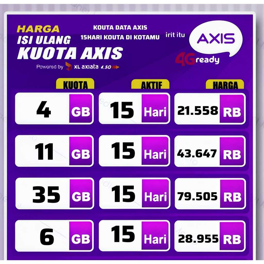 PAKET DATA KOUTA AXIS 15 HARI+KOUTA DI KOTAMU