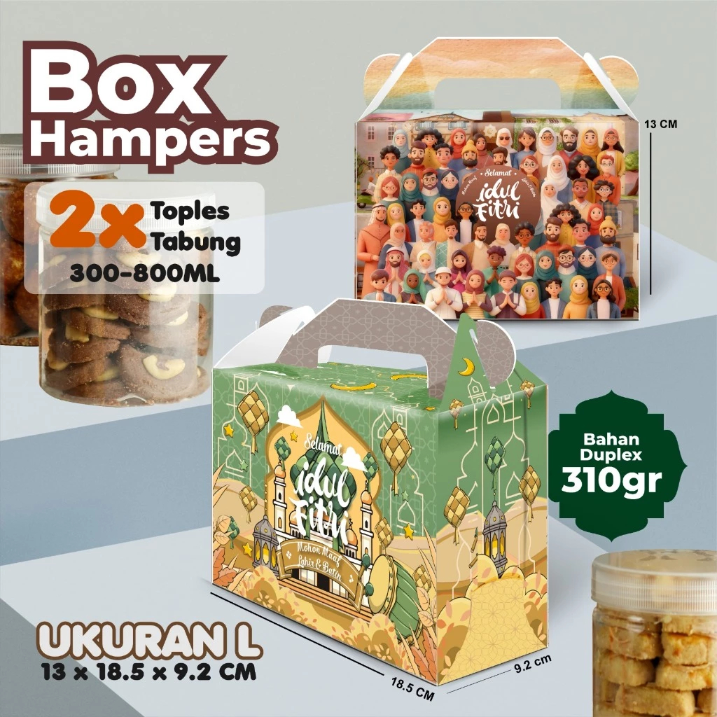 BOX HAMPERS LEBARAN IDUL FIRI MUAT 2PCS 600ML / KEMASAN JINJING / BOX MAKANAN