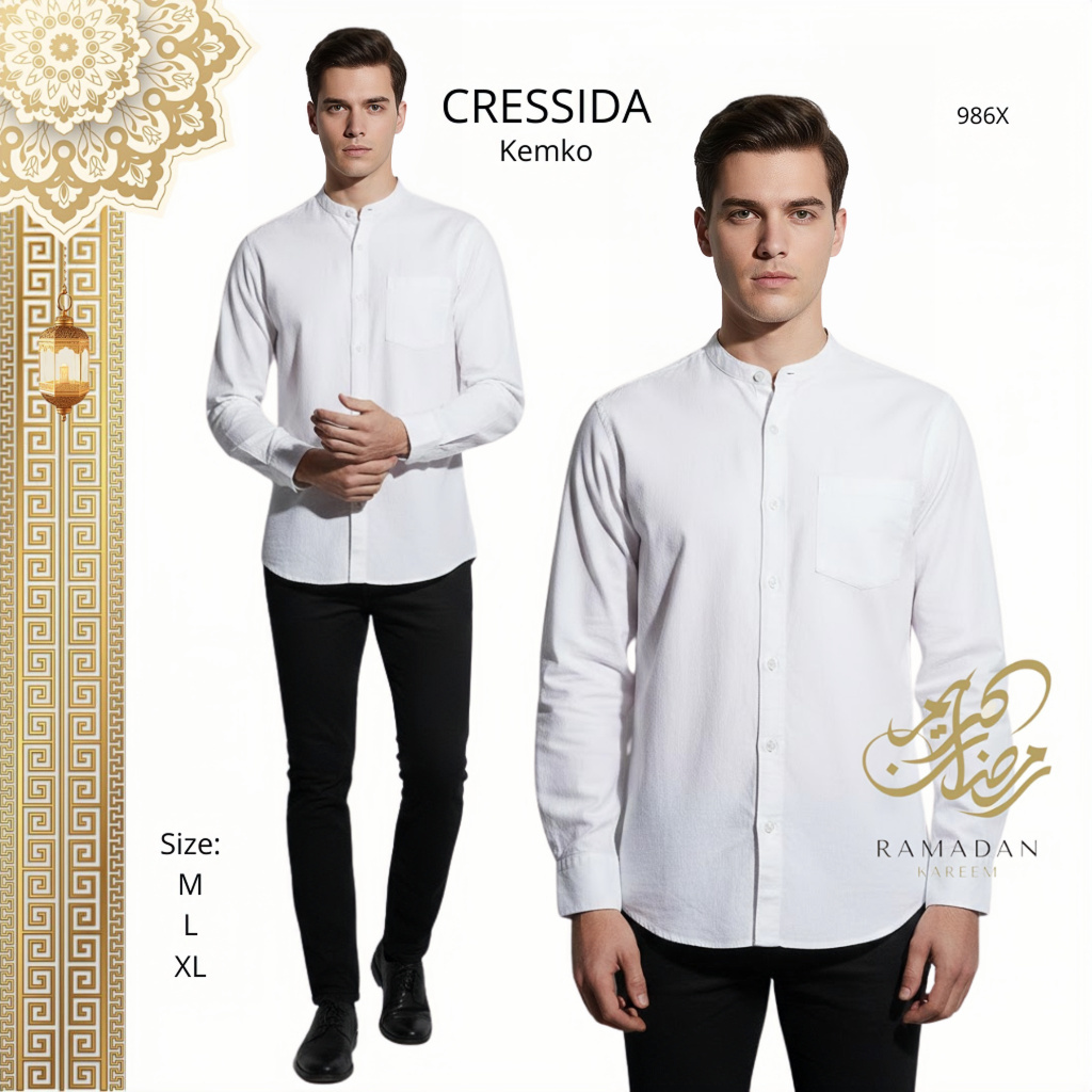 CRESSIDA Kemeja Koko Lengan Panjang Putih Katun Pria Original 986X