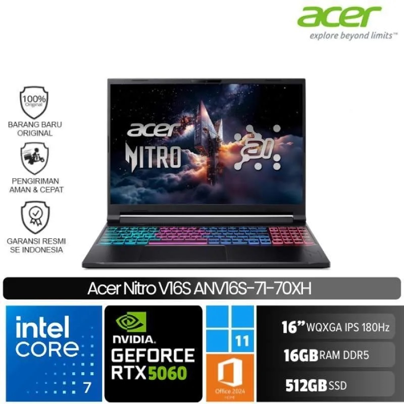 ACER Nitro V16S ANV16S 71 70XH Core 7 240H 16GB 512GB RTX5060 8GB Win11 OH24 M365