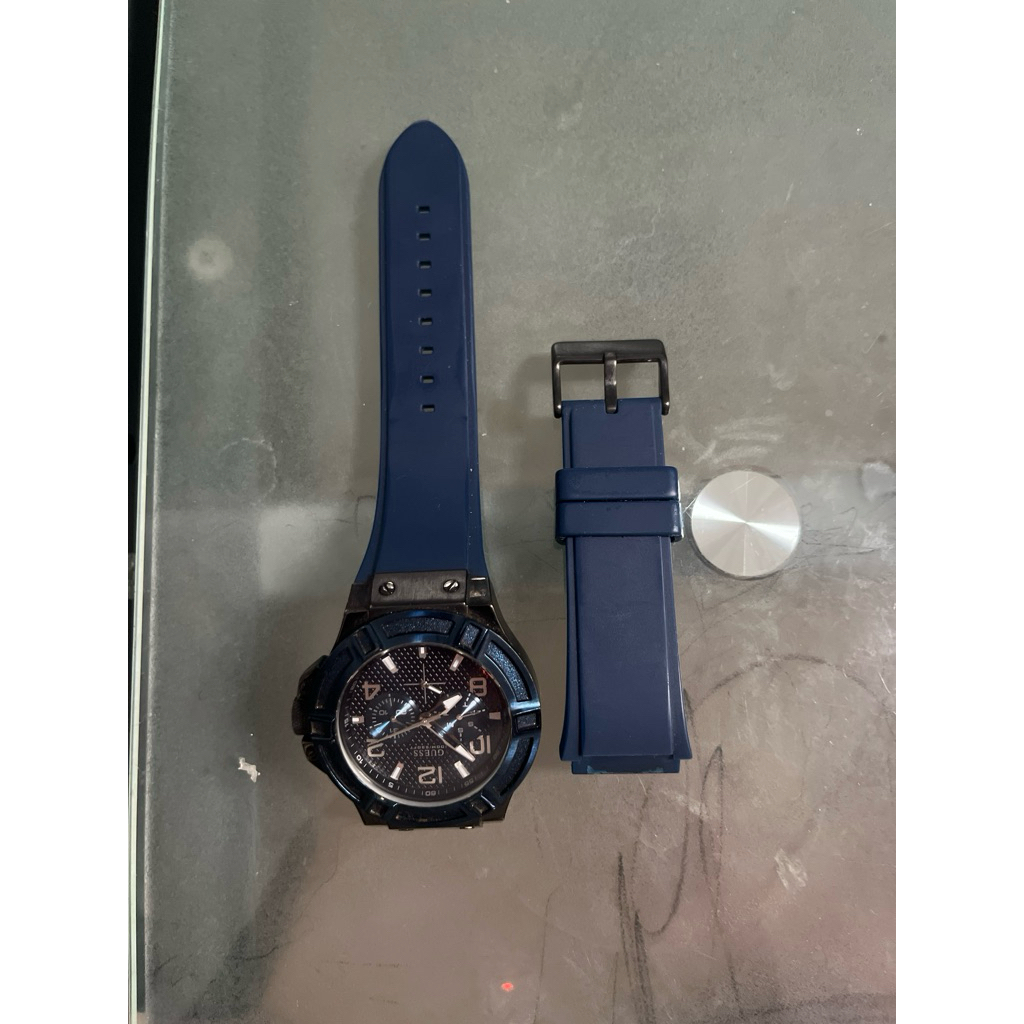 Jam Tangan Pria Guess Body Full Metal Strap Karet Biru