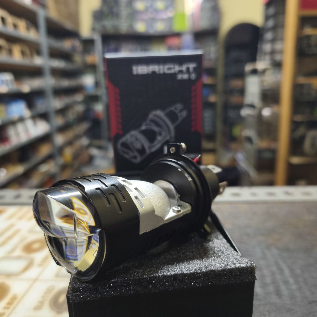 IBRIGHT ZE 0 - Lampu Utama Motor Mobil H4 Projector Mini Biled Laser Dengan Kipas dan Devil iBright 