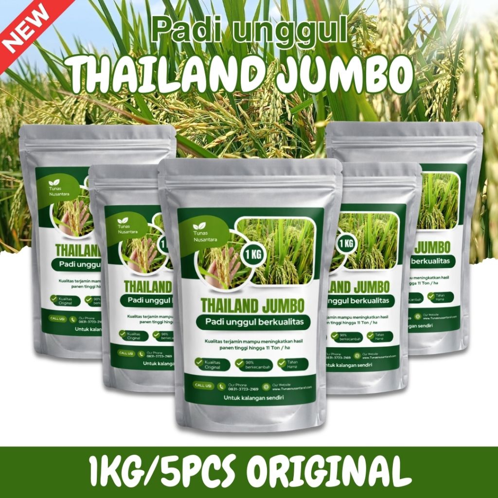 Benih padi unggul THAILAND JUMBO kemasan 1kg 5 BUNGKUS original berkualitas aromatik