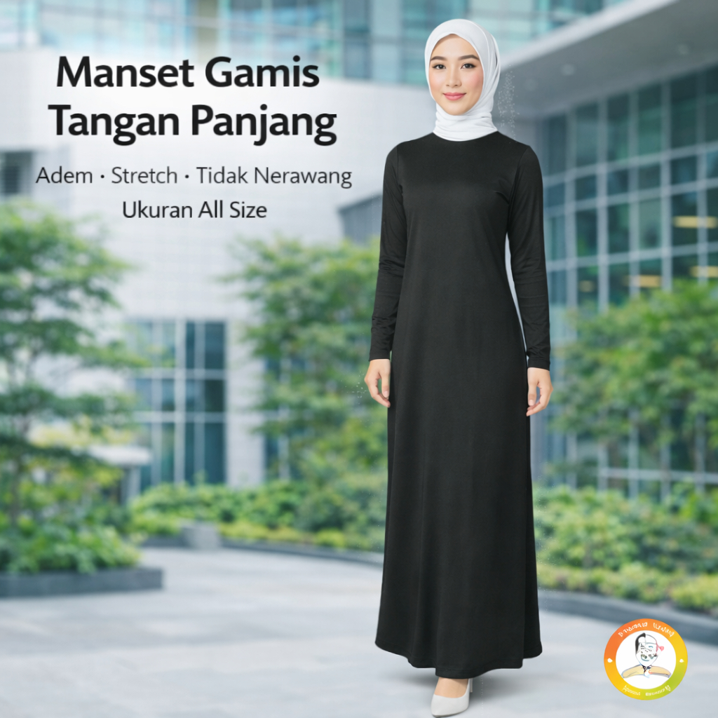 Baju Manset Gamis Tangan Panjang & Tanpa Lengan Wanita Kerah Leher Turtle Neck Polos Dalaman Perempu