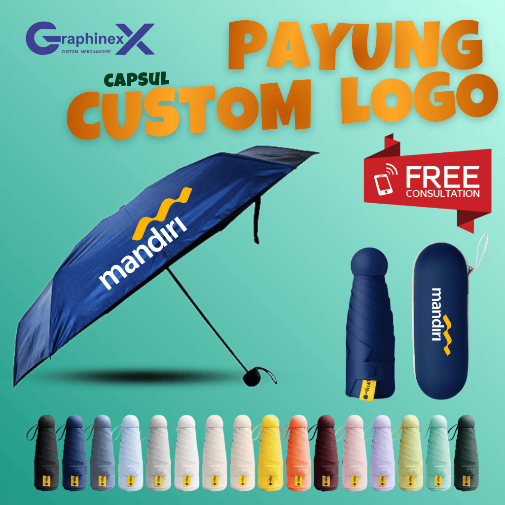 Payung Kapsul Custom Logo | Payung Mini Custom Nama Souvenir Promosi