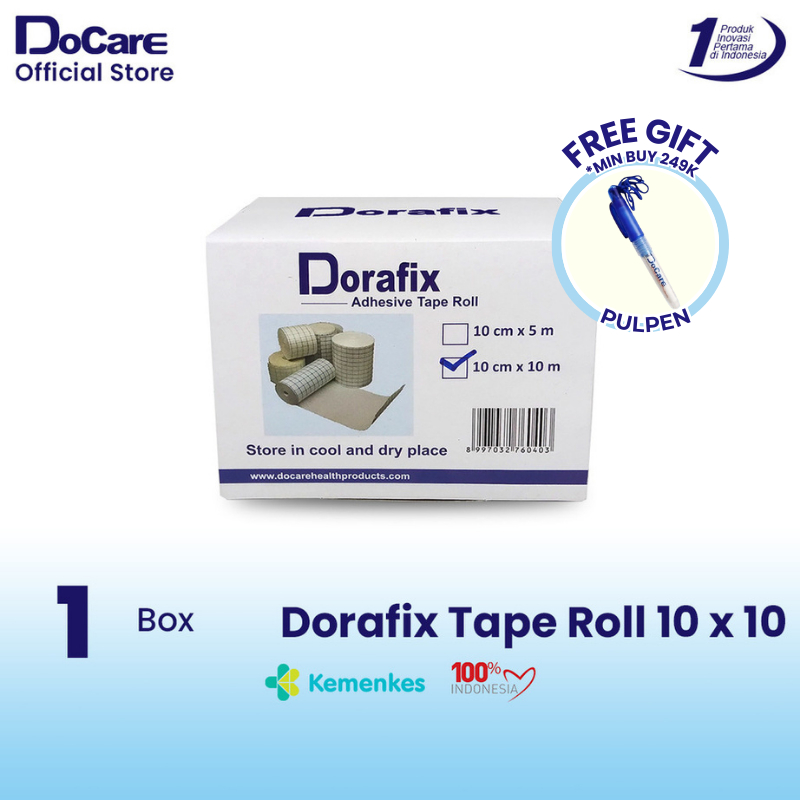 Dorafix Adhesive Tape Roll 10 cm x 10 m ( 1 Box / 1 Roll ) - Penahan perban penutup pembalut luka ja