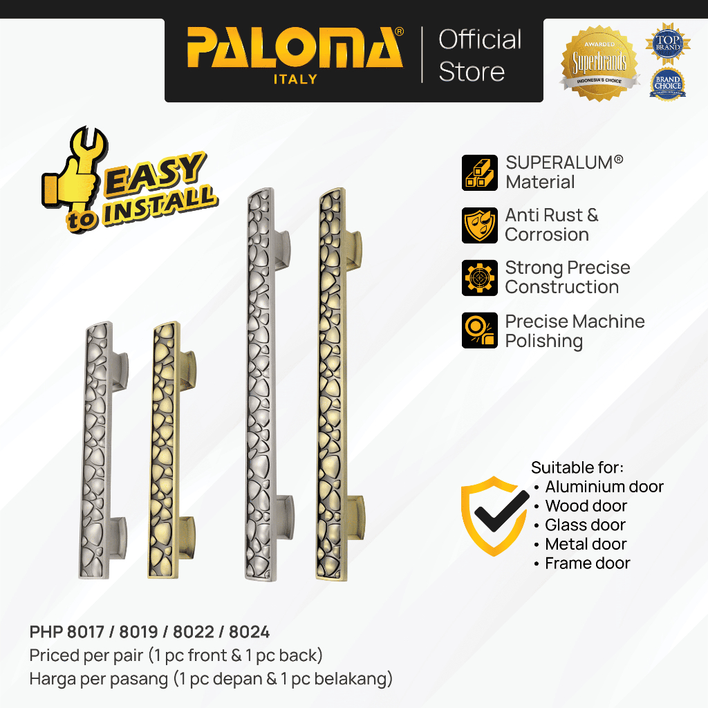 PALOMA Gagang Tarikan Pintu Door Pull Handle Superalum Satin Silver Black Hitam Antique Antik PHP 80