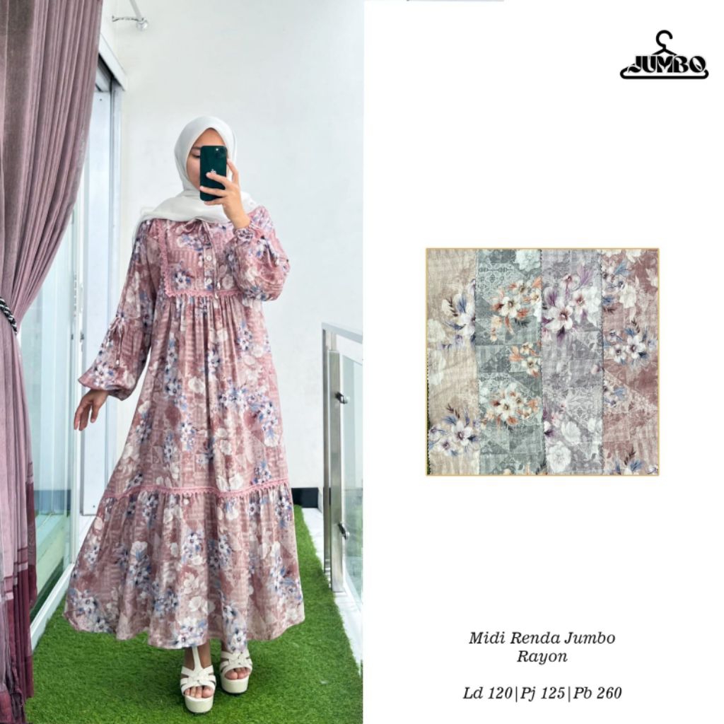 Midi Renda Jumbo Rayon - Gamis Homewear Floral Lilac Serenity