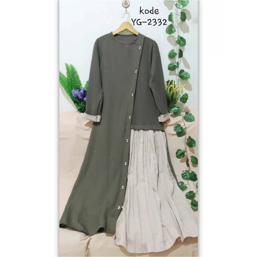Gamis/Dress Plisket bahan Rajut & Ceruti (YG-2332)