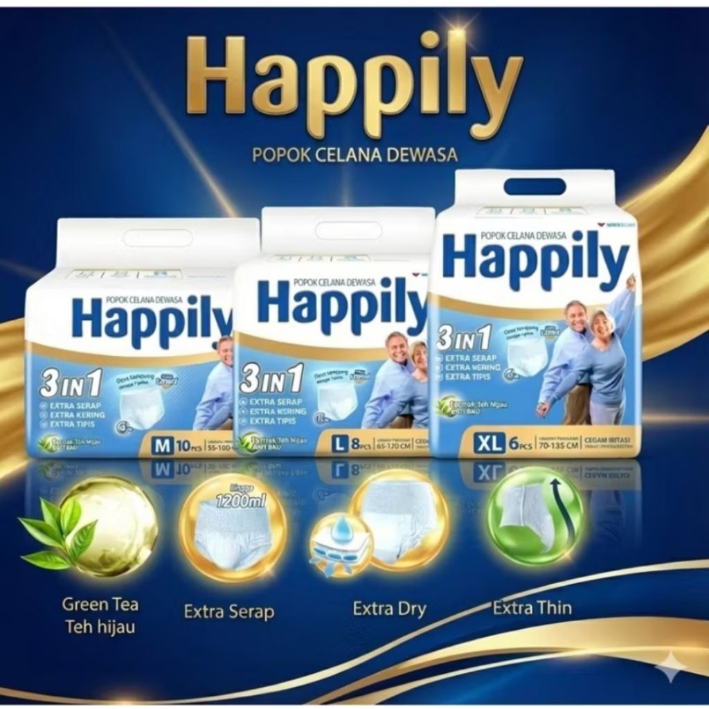 HAPPILY POPOK CELANA DEWASA PAMPERS CELANA DEWASA POPOK PAMPERS LANSIA ORANG TUA M10 L8 XL6
