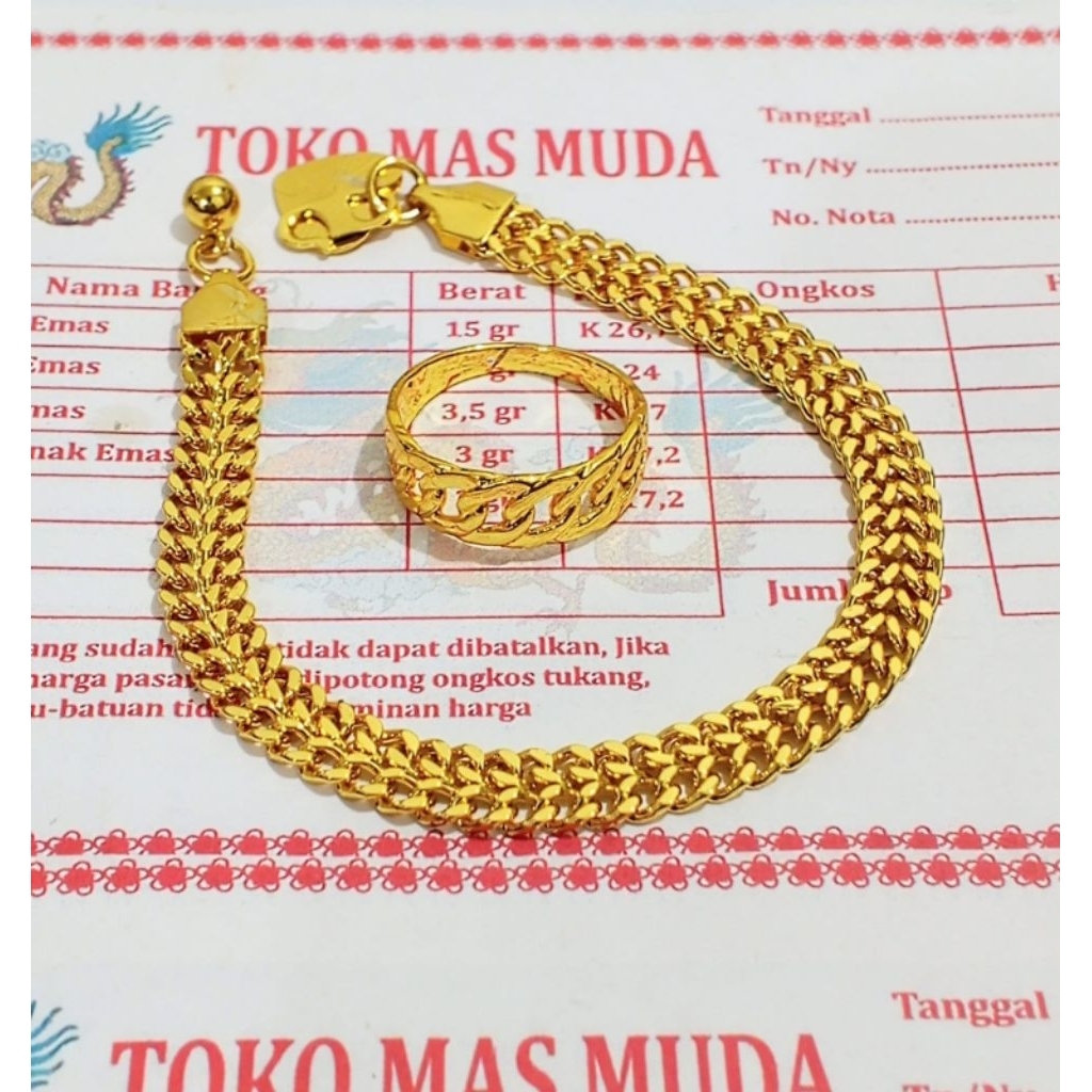 Gelang tangan tikar free cincin rantai lapis emas
