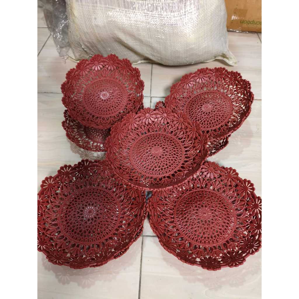 1 Lusin Piring Plastik Rotan Anyam Lusinan tebal bisa Juga Piring Buah