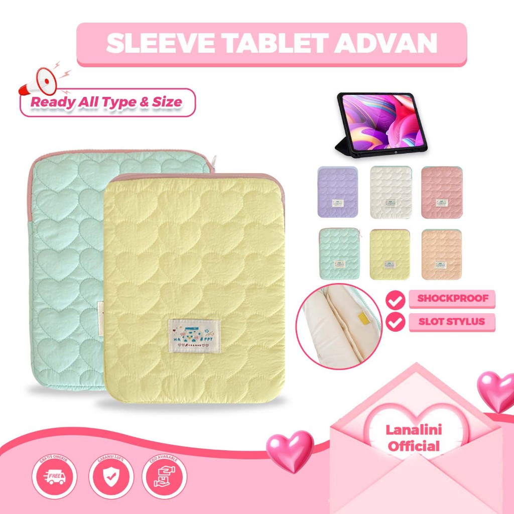 Tas Tablet Puffy Love Case Advan Tab Sketsa 3 2 1 A10 A8 Xtab VX W80 W90 W100 Tab 8001 Tab 8002 Tab 