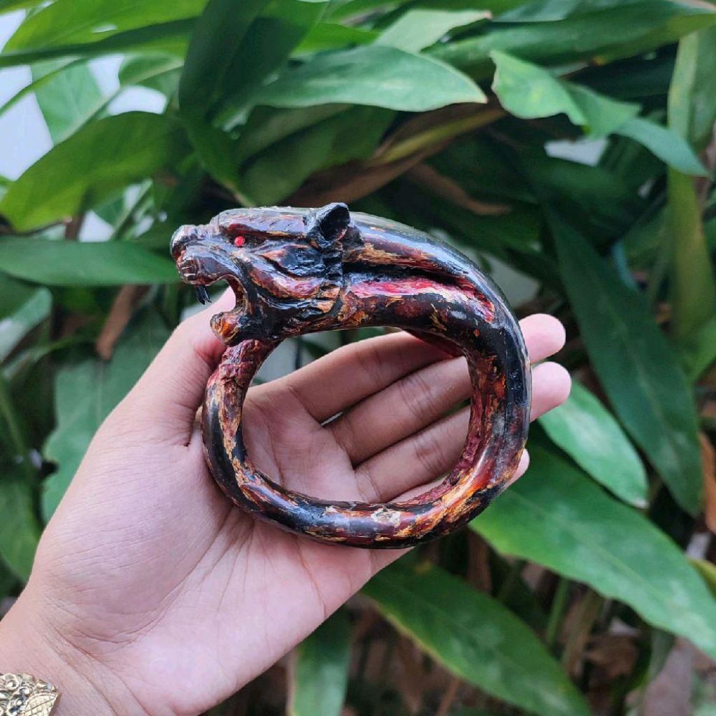 Gelang Akar Bahar Merah Ukir Macan Size Jumbo Asli Berkualitas / Akar Bahar Asli
