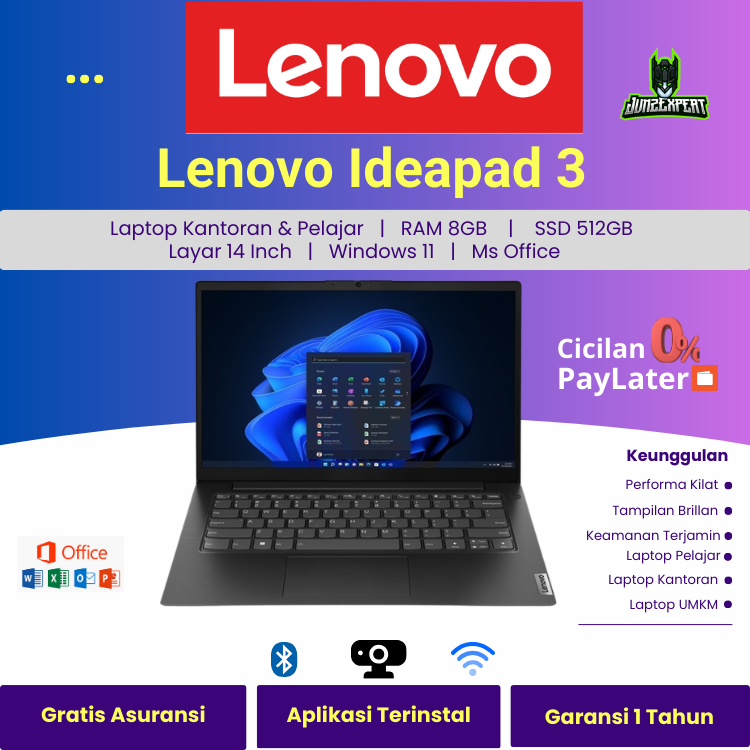 LENOVO IDEAPAD 3 14IL05 CORE i5-1035G1 8GB SSD 512GB 14" HD WIN 11 FREE TAS DAN MOUSE