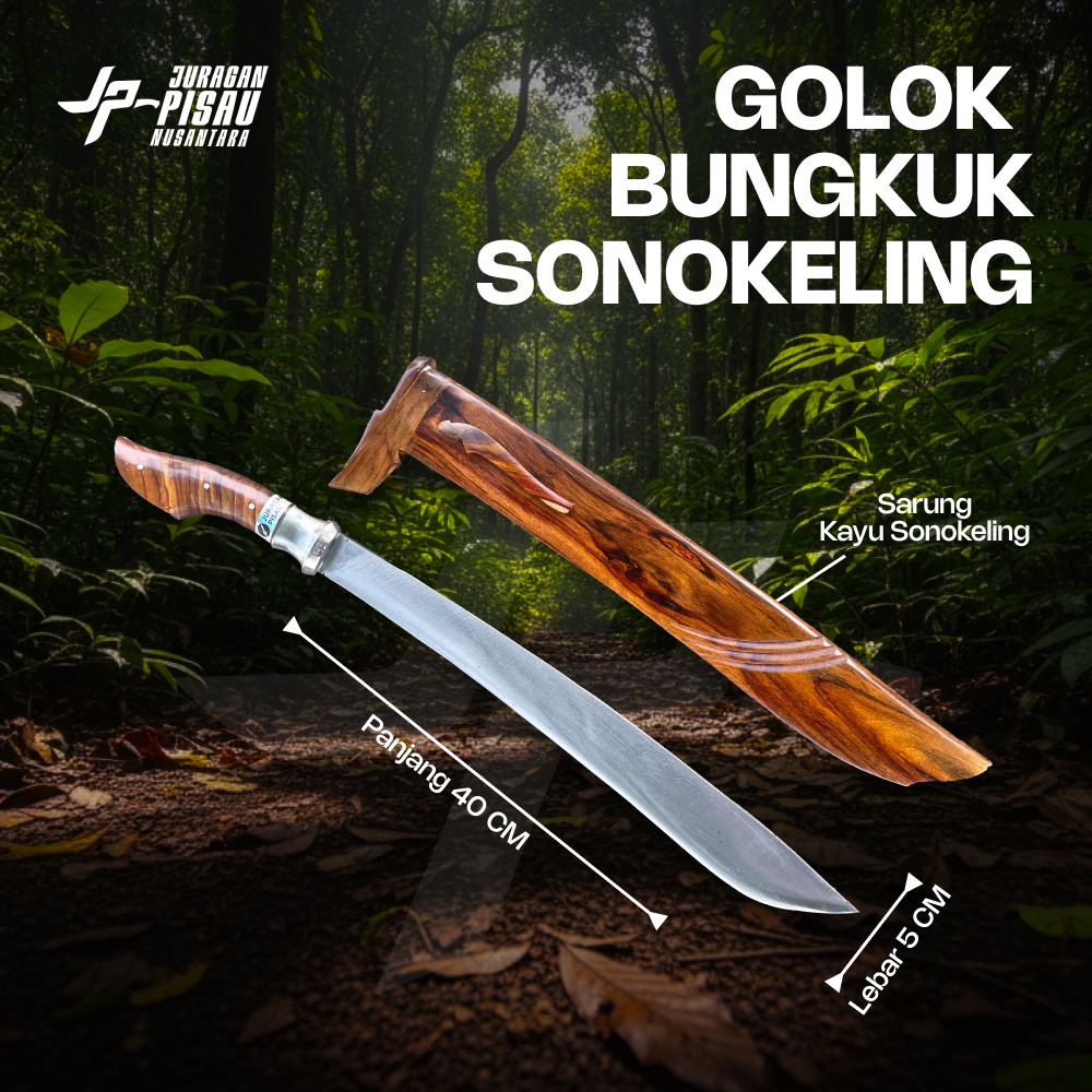 Golok Bungkuk Panjang Kayu Sonokeling | Golok Kebun Sembelih Tajam Baja Sup9 | Juragan Pisau Nusanta