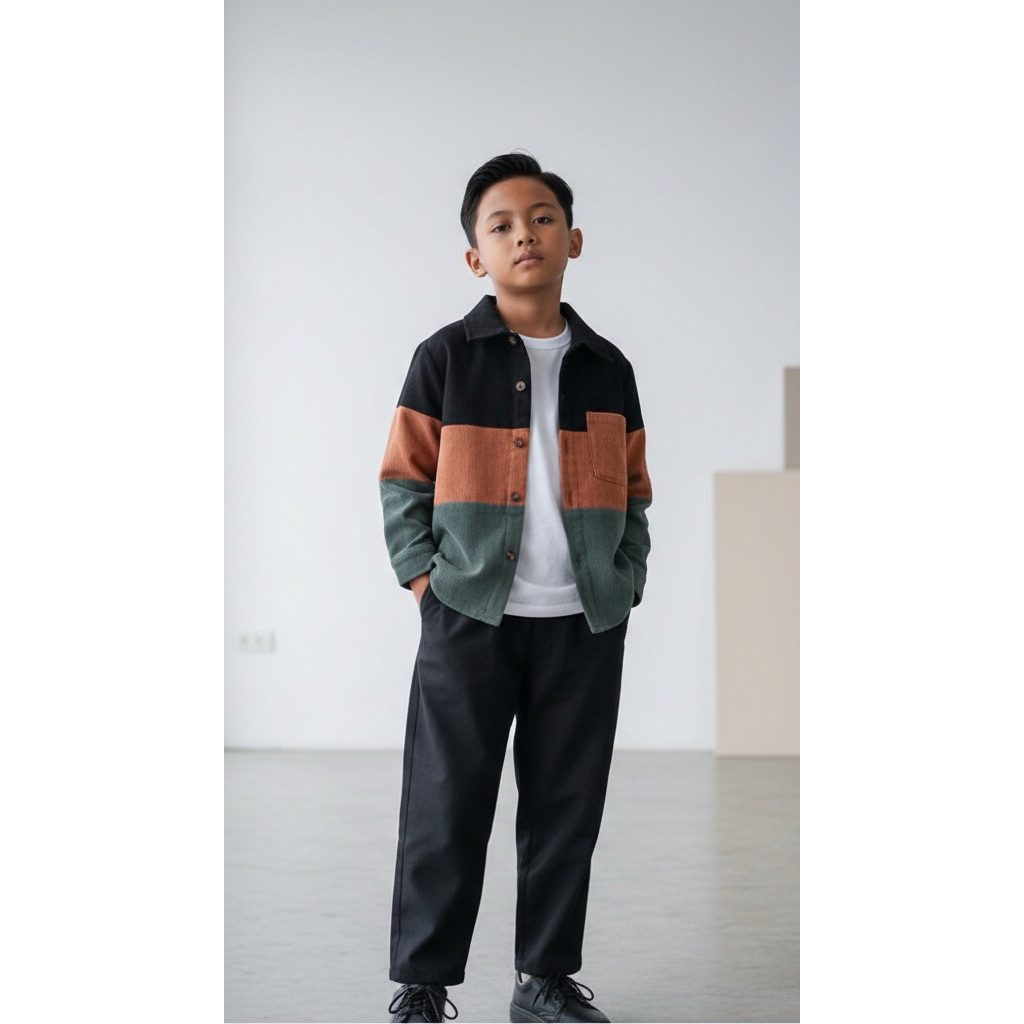 Kemeja Anak Laki laki Corduroy  1 - 12 th , Motif Mix 3 Warna