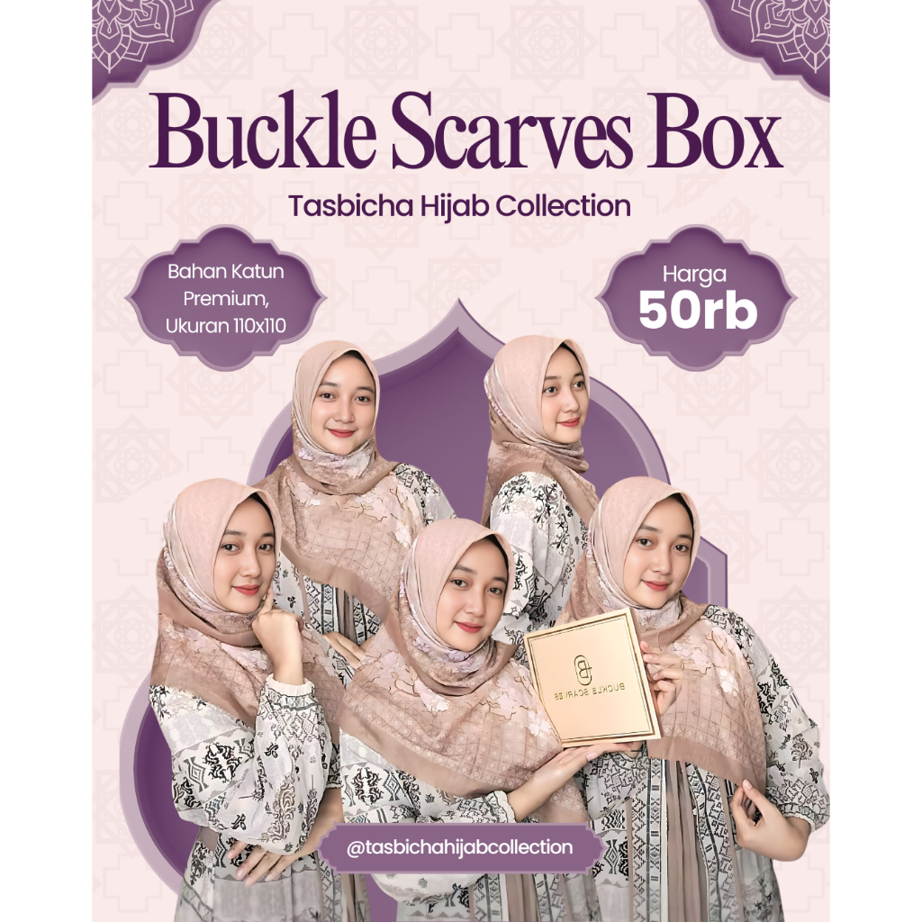 Hijab Segiempat Buckle Scarves Box // Segi empat Motif Buckle Scarves Free Box