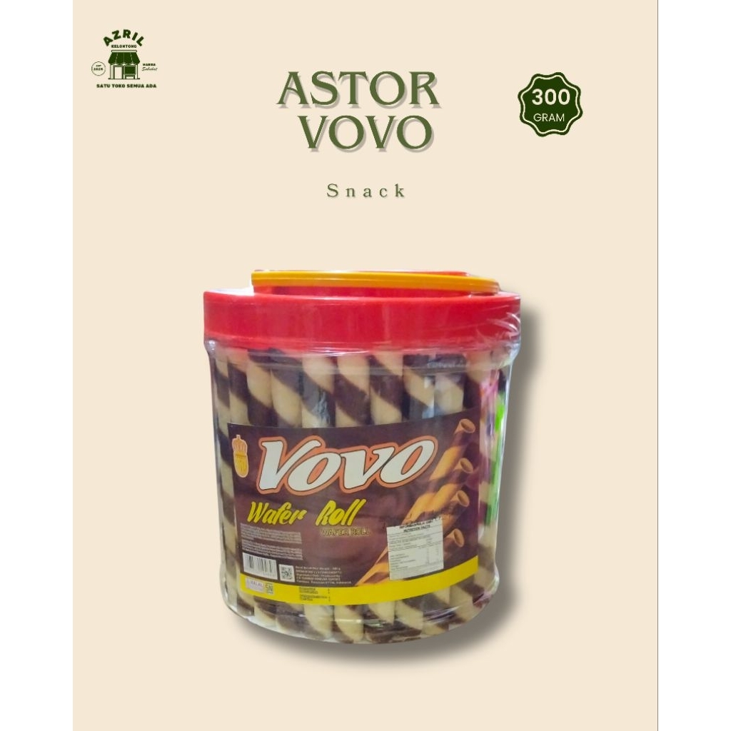Astor Vovo Wafer Roll Coklat 300gr Toples | Astor Cokelat