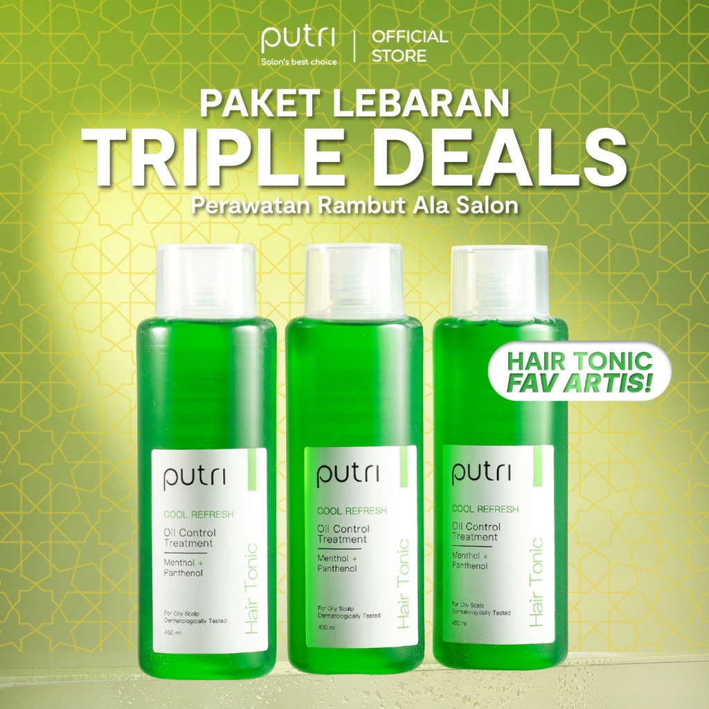 Triple Deals Anti Lepek: Putri Cool Refresh Hair Tonic 450ml x 3pcs | Hair Tonic Wangi Tahan Lama | 