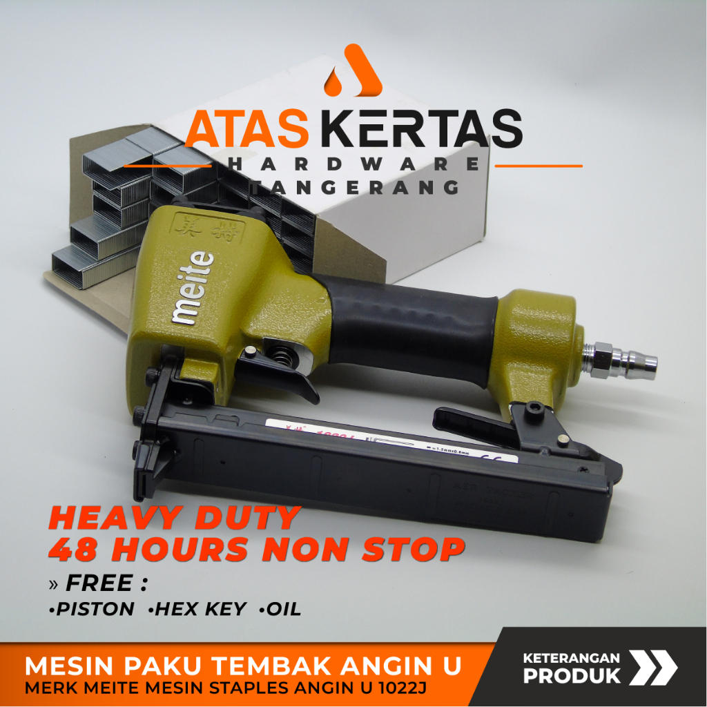 Mesin Paku Tembak Angin Meite J1022 - Air Tool Nailer | Isi Paku AS-J1022 Model U - Isi Paku ASJ1022