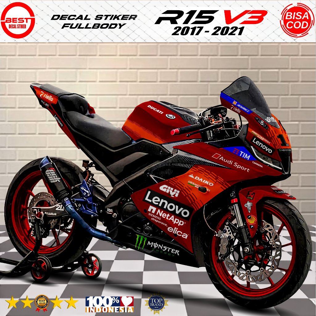 Decal R15 V3 Stiker Full Body Design Racing MotoGP Ducati BDS0608 - Variasi Stiker R15 V3 Ganteng