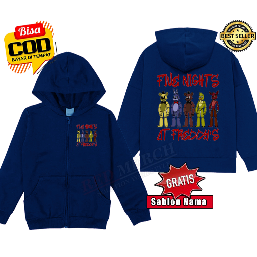 Jaket hoodie zipper anak karakter fnaf Five Night At Freddy's