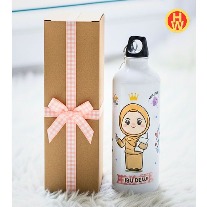 TUMBLER GIFT IBU GURU HIJAB CUSTOM NAMA DAN KARAKTER 750 ml