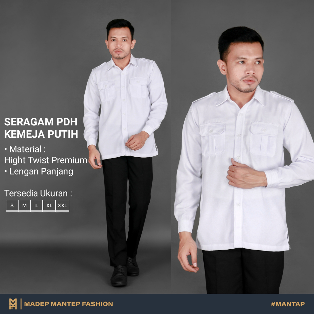 Kemeja Dinas Putih Pria ASN PPPK PNS Perawat Premium Baju Seragam PDH Dinas Putih Lengan Panjang MMF