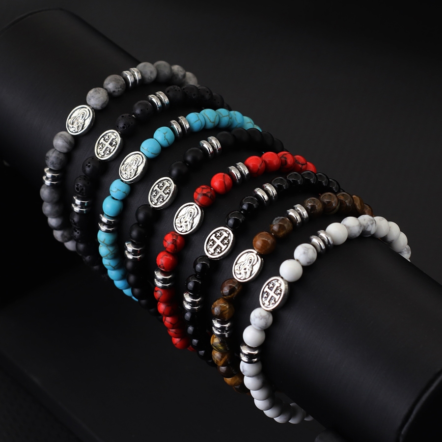 Gelang Batu Alam salib pria dan wanita katolik beads stone bracelet