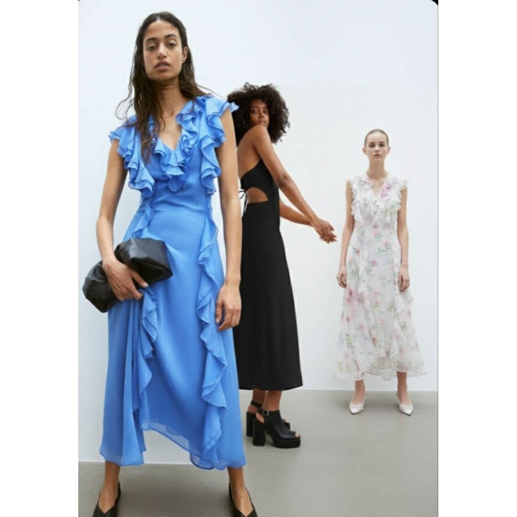 DRESS PESTA DRESS PANTAI BERTALI POLYESTER KATUN DRESS PANJANG MAXI WANITA PEREMPUAN DEWASA BIRU PUT