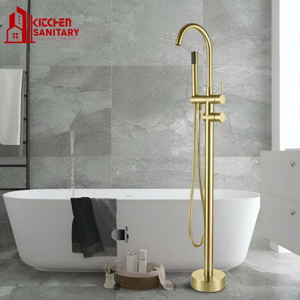 Kran Bathtub Panas Dingin Standing GOLD /Kran Standing Gold /Kran Tiang Bathub Gold