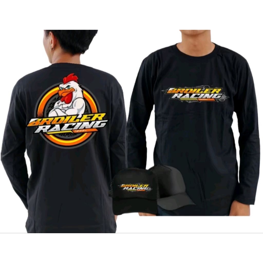 KAOS LENGAN PANJANG AYAM BROILER RACING BONUS TOPI