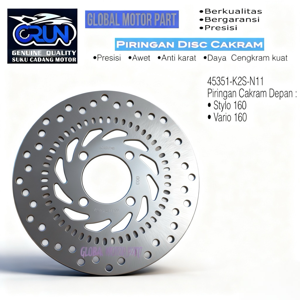 CRUN Piringan Disc Cakram Depan Honda K2S Vario 160 / Stylo 160 / 45351-K2S-N11