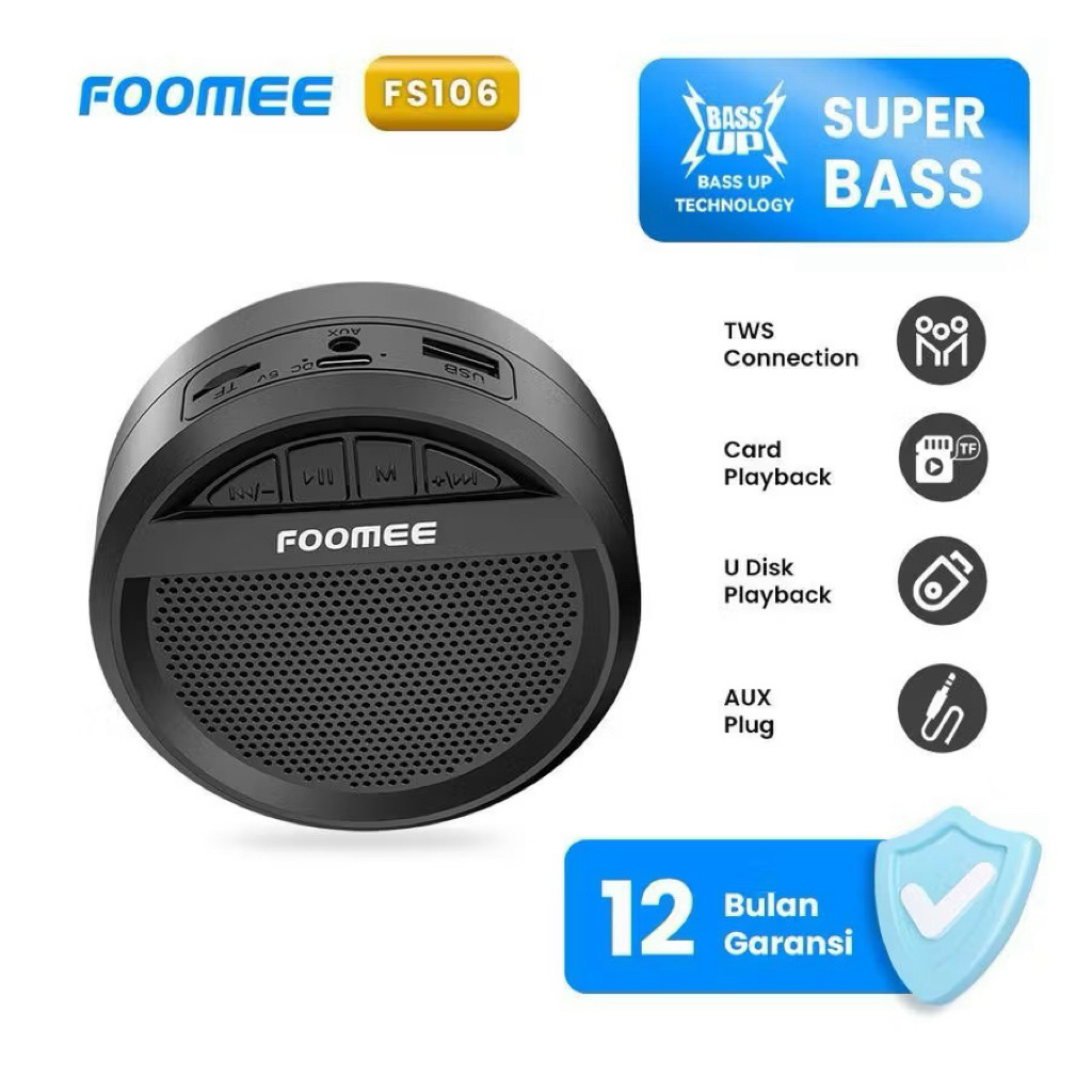 Foomee FS106 Speaker Bluetooth Super BASS, Speaker TWS Bluetooth HIFI