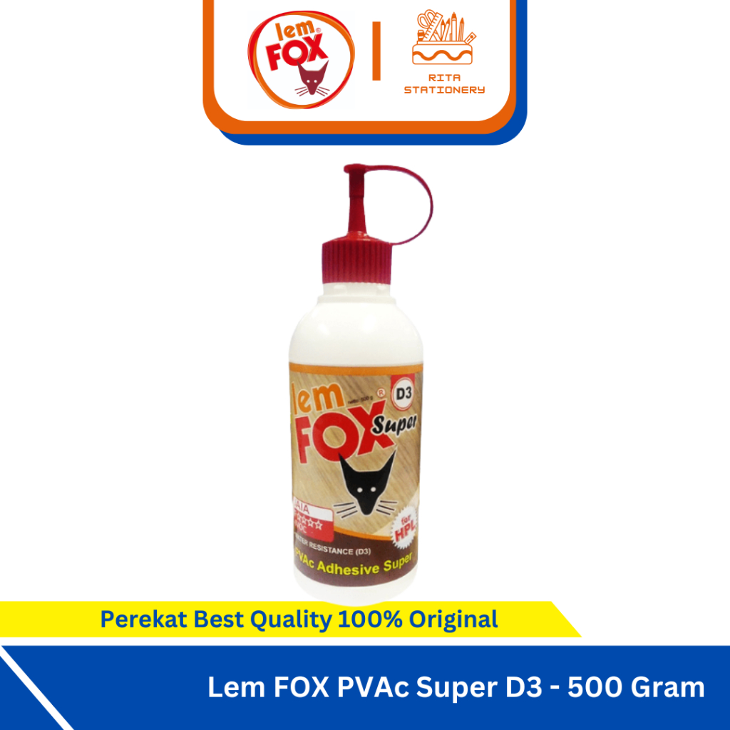 FOX PVAC SUPER D3 Lem Tahan Air Cepat Kering Botol 500gr Kayu HPL