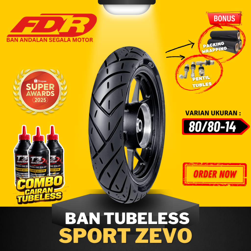 [BAYAR DI TEMPAT] BAN FDR TUBELESS SPORT ZEVO ( 80/80-14 - 80-80-14) RING 14 / BAN LUAR TUBLES FDR S